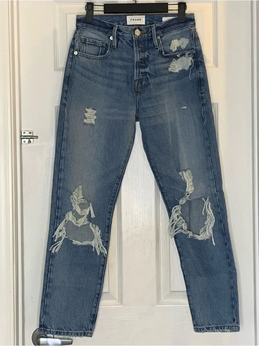 Frame Le Original Cropped Distressed Button Fly Jeans Size 4/27